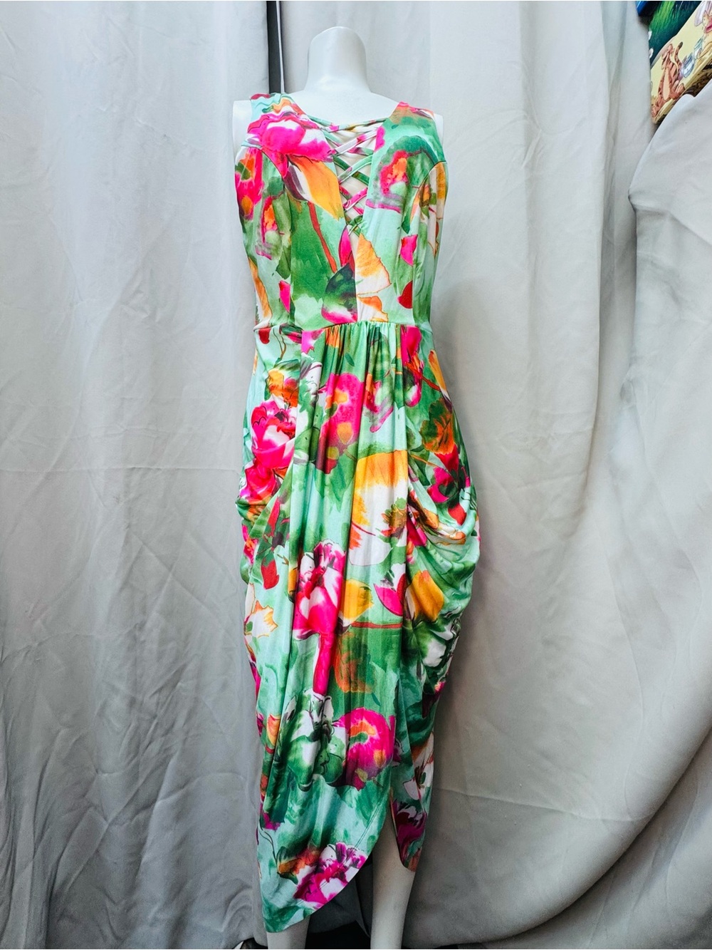 VENUS Mint Floral Maxi Dress with Pink and Yellow Blooms